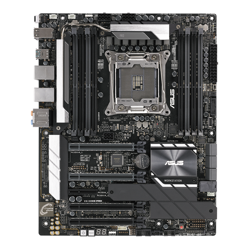 WS X299 PRO motherboard, front view 