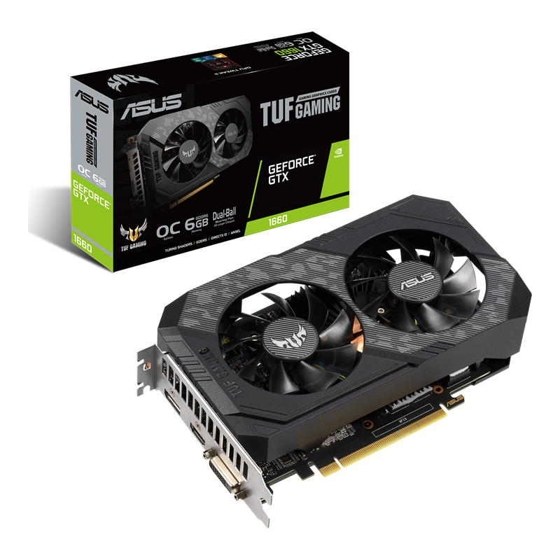 ASUS TUF Gaming GeForce GTX 1660 OC edition 6GB GDDR5 Packaging and graphics card