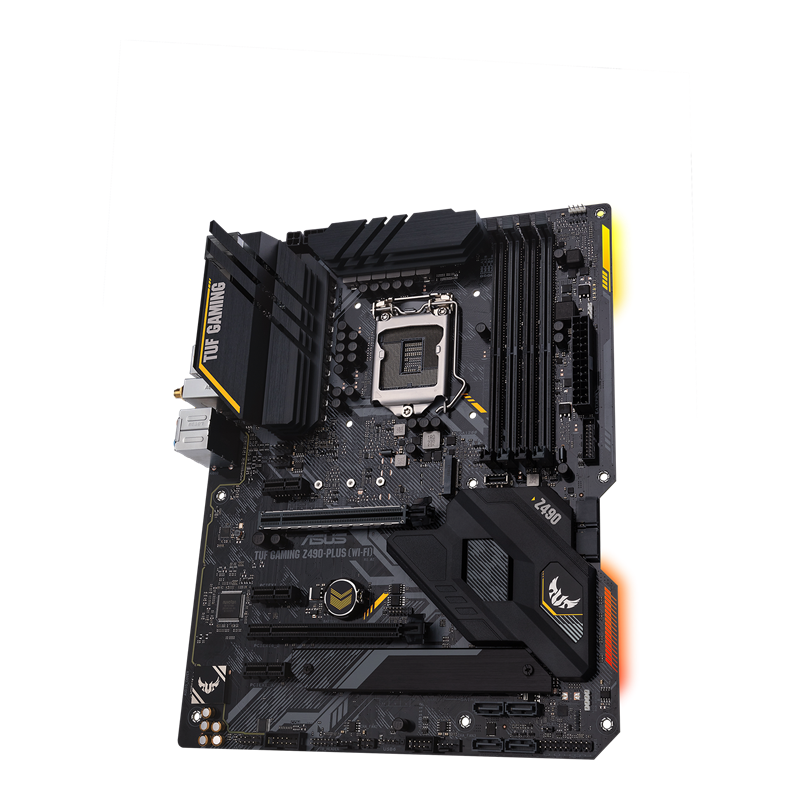 TUF GAMING Z490-PLUS (WI-FI) front view, 45 degrees