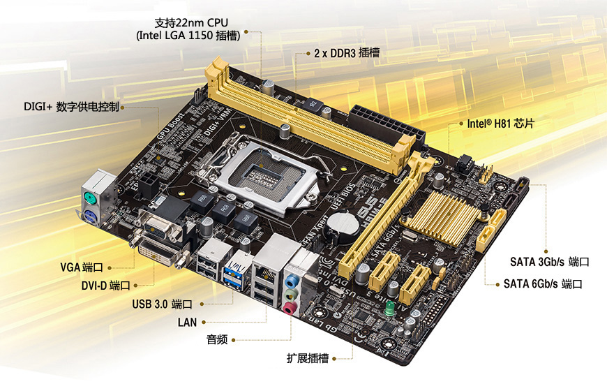 华硕(asus h81m-e 主板(intel h81/11550)全固态