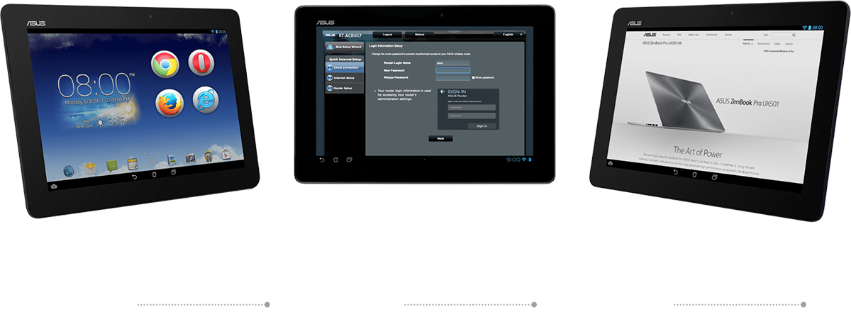 ASUS RT-ACRH17 features easy 3-step setup, Step 1: Open web browser, Step 2: Enter ID/Password, and it is done!
